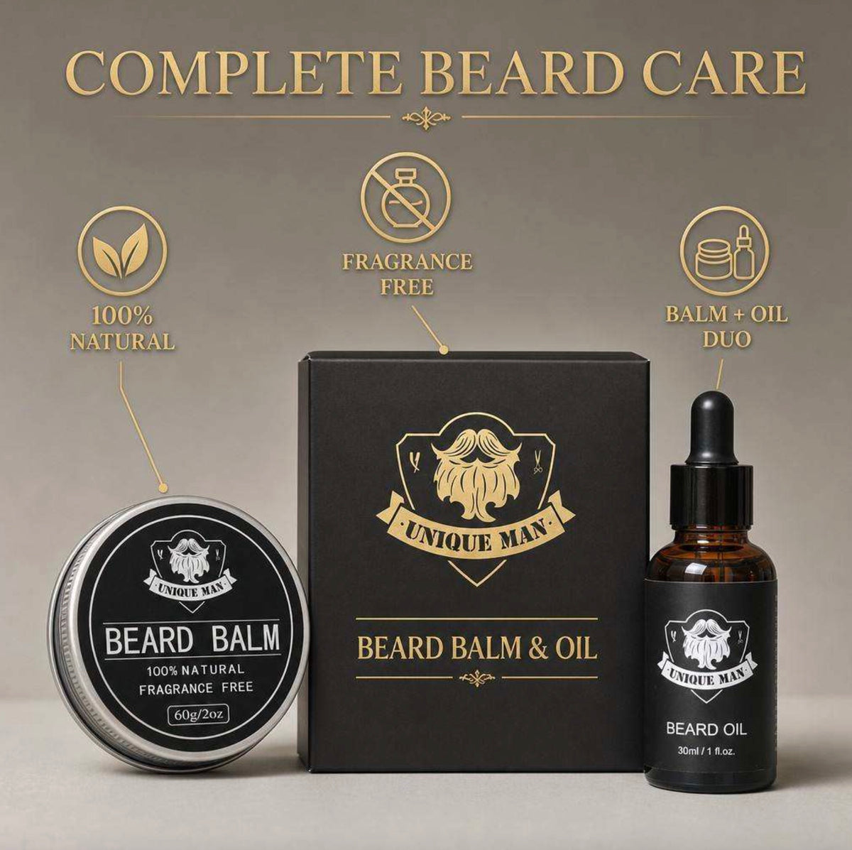 Organic Natural Beard Growth Oil & Grooming Care Set